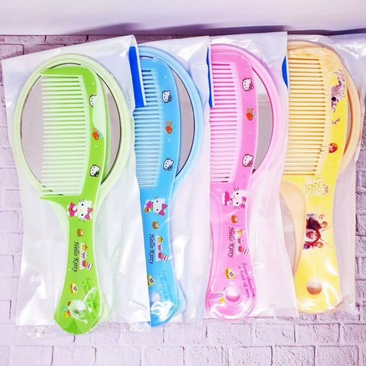 ✿ELYSABETHME✿  Sisir rambut gagang + Cermin gagang lucu travel set