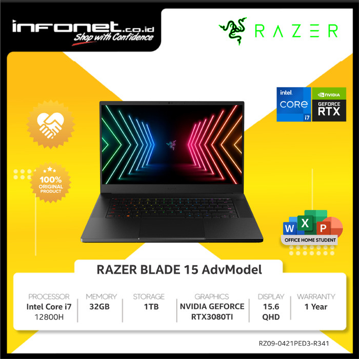 RAZER BLADE 15 AdvModel I7-12800H 32GB 1TB RTX 3080TI 15.6 QHD W11