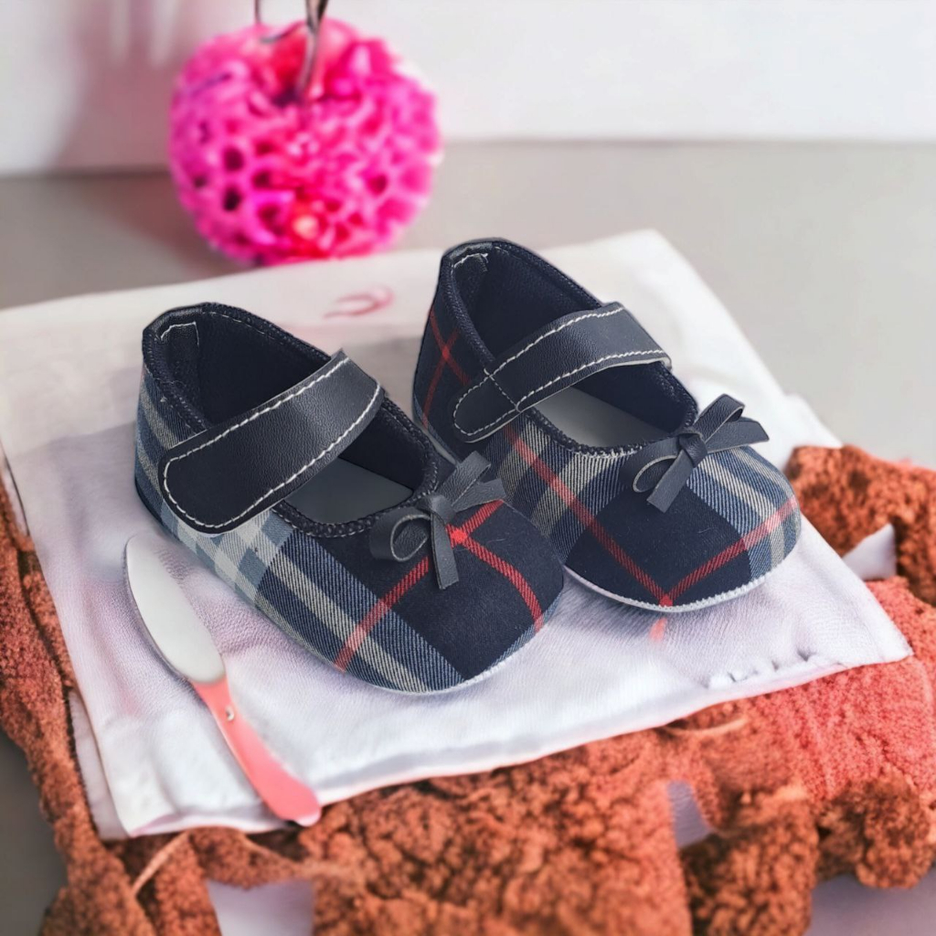 Sepatu Bayi Perempuan 0 12 Bulan Prewalker Balet Pita Kotak Kotak Baby Shoes HITAM