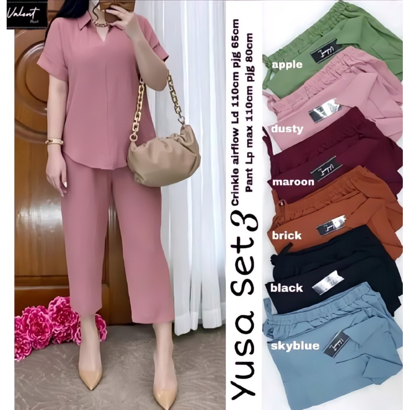 One Set Yusa Setelan Wanita Lengan Pendek Crinkle