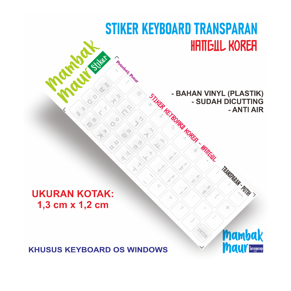 STIKER KEYBOARD HANGUL KOREA TRANSPARAN BENING UNTUK LAPTOP/NOTEBOOK/PC