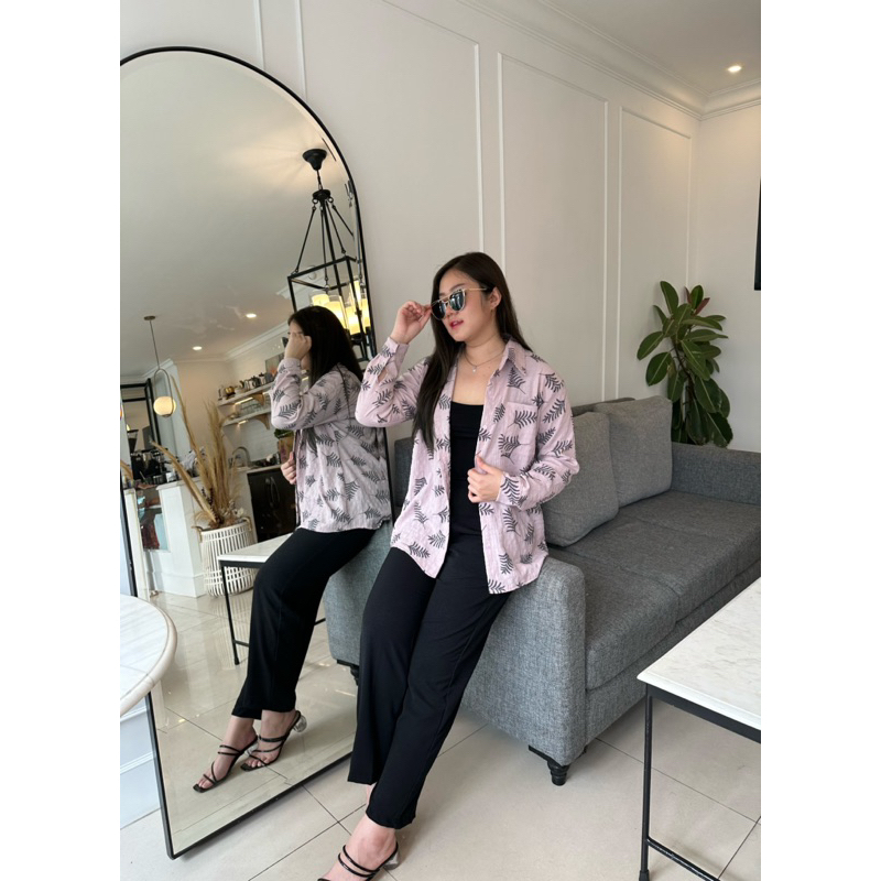 AVE - Biancca set kemeja basic kombinasi celana hitam panjang - setelan crinkle komb