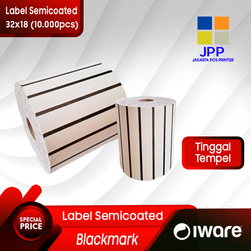 

LABEL BARCODE UKURAN 32 X 18 SEMICOATED FULL BLACK MARK STICKER BARCODE 32X18