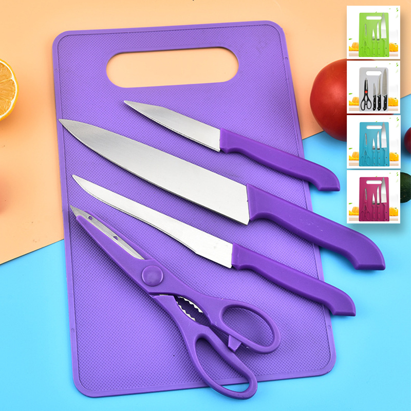 Luxury Party J2 Set Pisau Dapur Knife Set 5in1 Plus Talenan Stainless Pisau Dapur 20cmx30cm Pisau Dapur