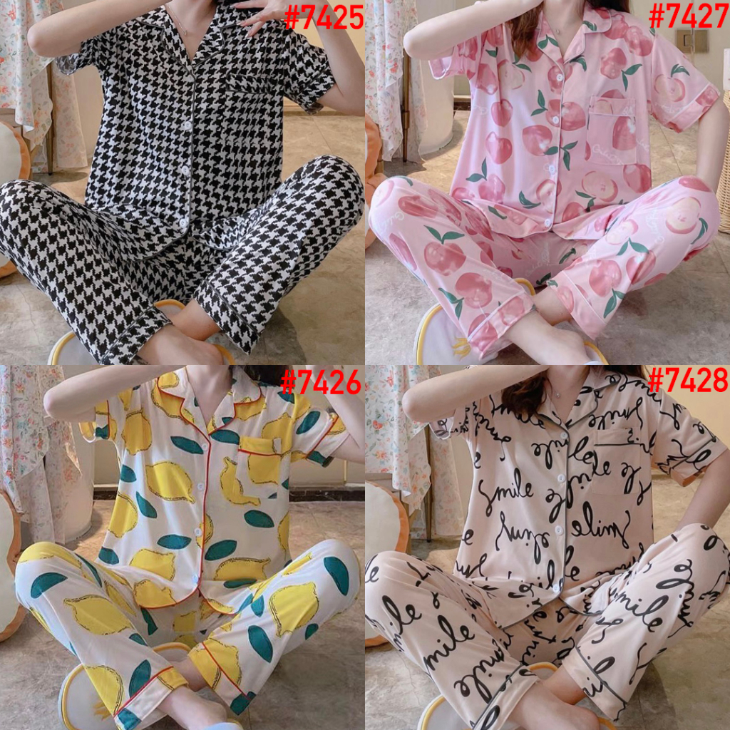 LEISURE WEAR Set Baju Tidur Wanita Dewasa Set Piyama CP Pajamas Import Kemeja Lengan Pendek Celana P