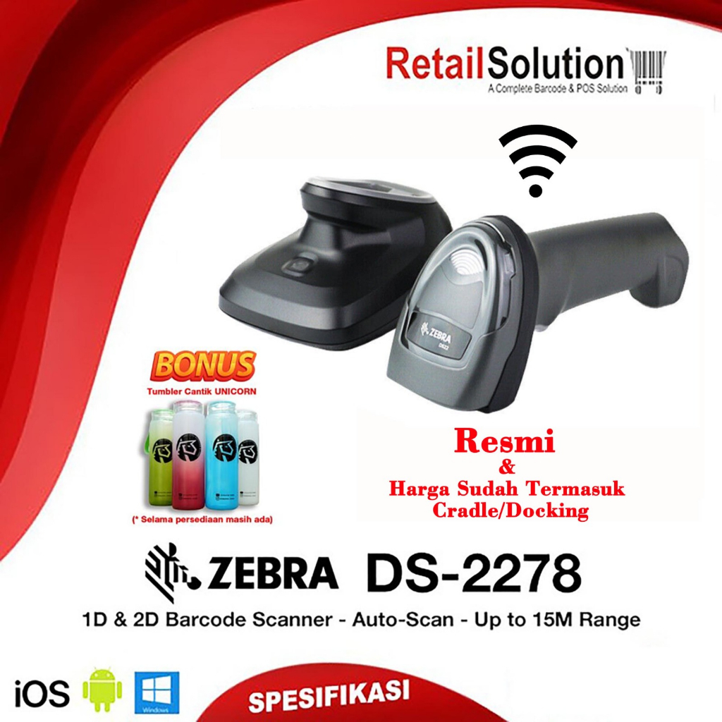 Barcode QR Scanner 2D Wireless - Zebra DS-2278 / DS2278