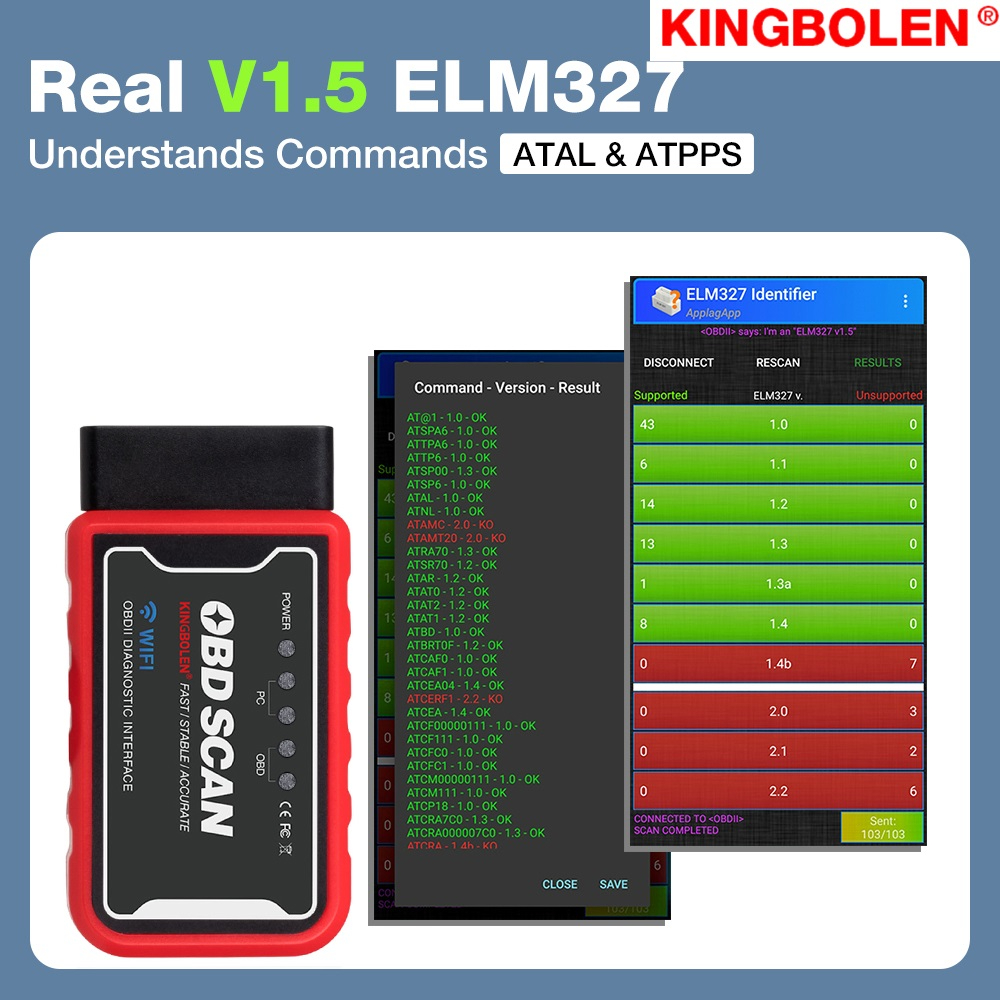 KINGBOLEN Car Diagnostic OBD II OBD2 ELM327 V1.5 Scan PIC1825k80 Bluetooth Wifi Scanner Reader  iPhone Android Torque