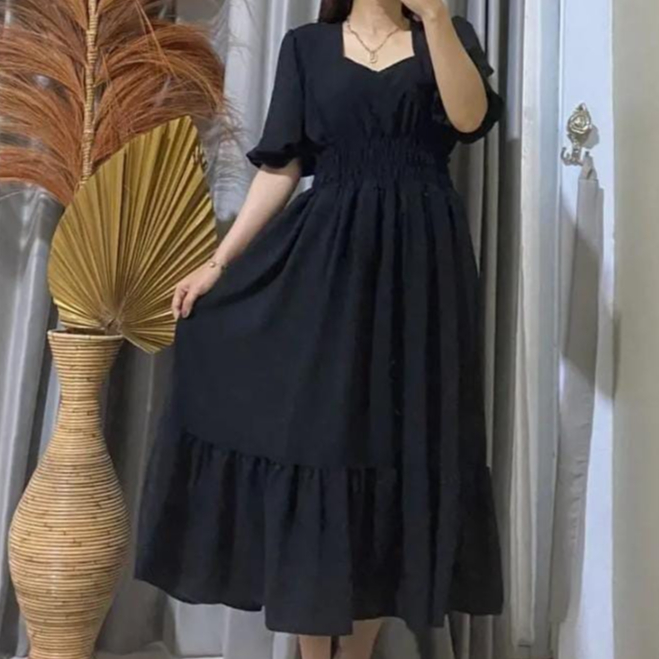 YONNA LONG DRESS REMPEL DRESS ATASAN WANITA CRINCLE AIRFLOW PREMIUM (MGA)