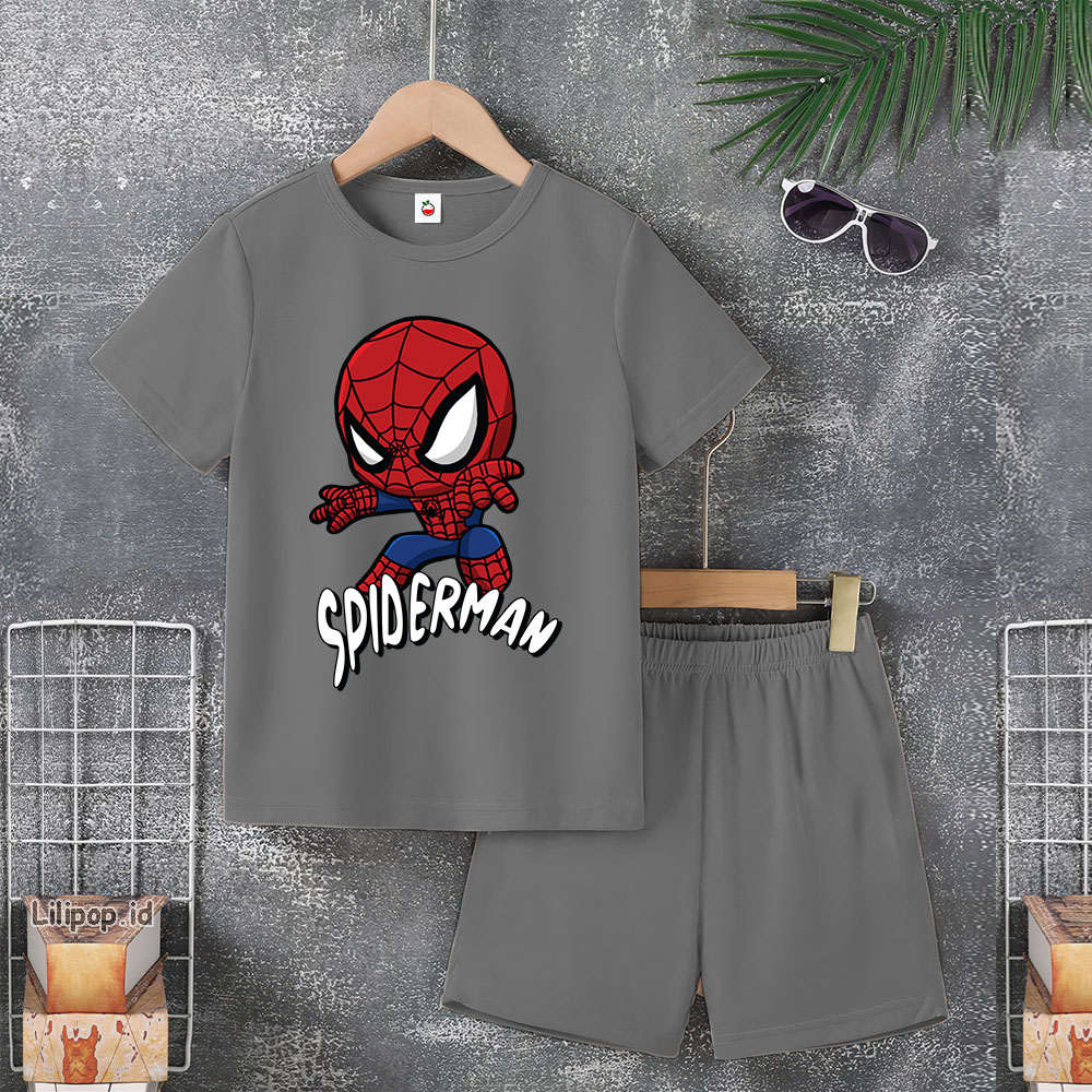 Baju Anak Stelan Usia 5-10 Tahun SPIDER Kaos 3/4 Cowok Cewek  Celana Pendek Harian