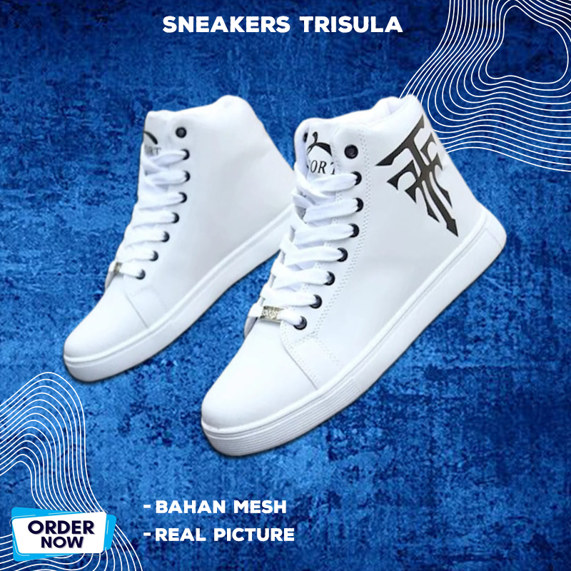 Sepatu Pria Putih Sneakers Sekolah Hitam Original 100 Casual Tali Keren Korean Style Korea Branded K