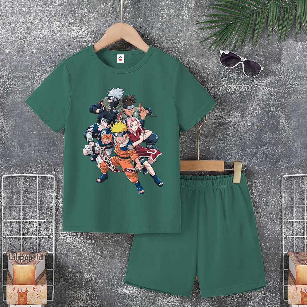 Baju Anak Stelan Usia 4-10 Tahun naruto Kaos 3/4 Cowok Cewek  Celana Pendek Harian