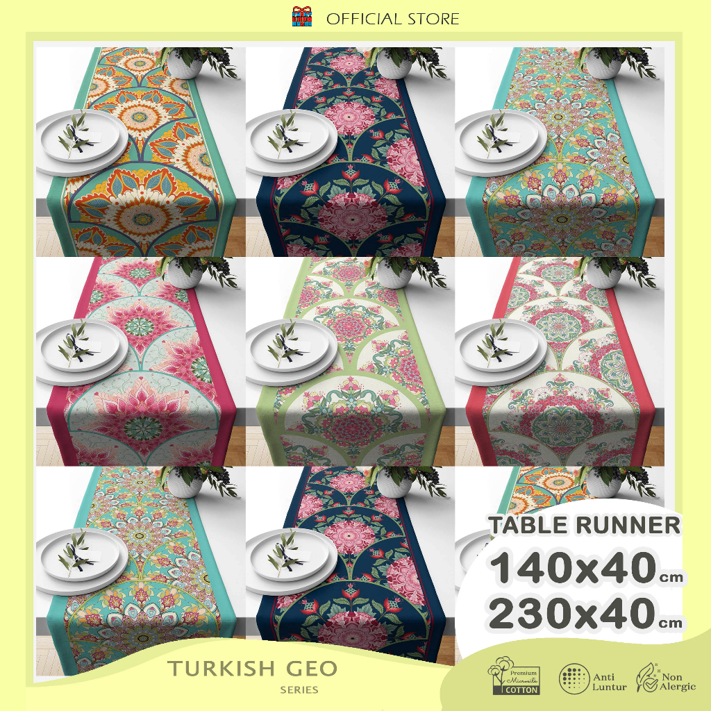 Table Runner Taplak Meja Print Motif Turkish Geo 140x40 dan 230x40 cm - Pusat Kado Murah