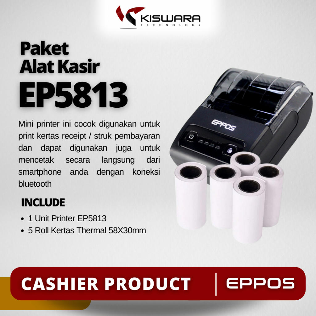 Paket Printer Bluetooth EPPOS EP5813 + 5 Roll Kertas Thermal