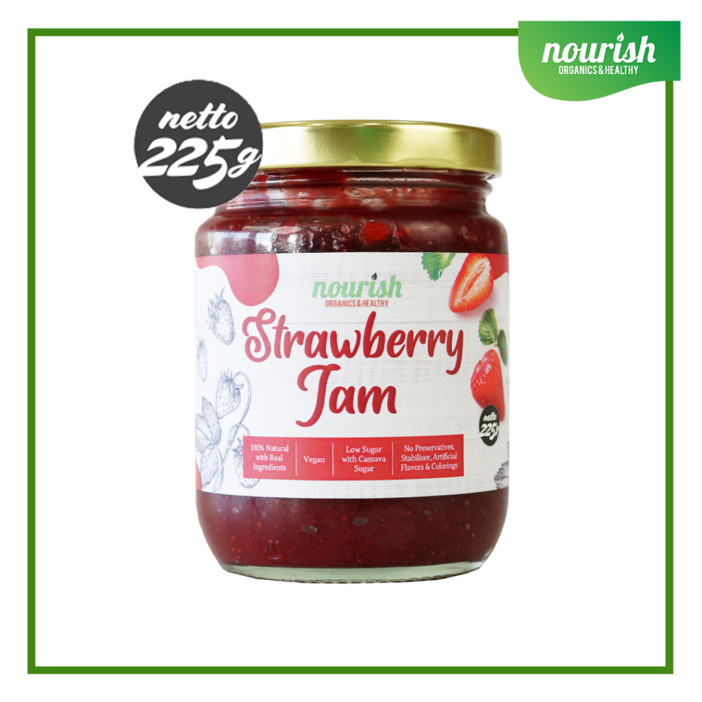 STRAWBERRY JAM VEGAN (SELAI STRAWBERRY) RENDAH KALORI, TANPA GULA PASIR 225gr