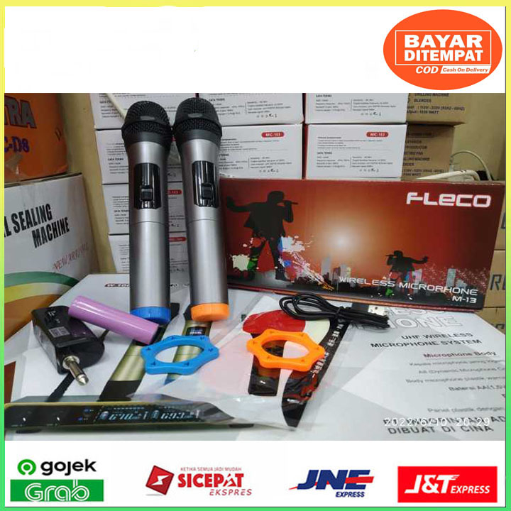 COD MIC MICROPHONE WIRELESS DOUBLE FLECO M-13 LED / MIC KARAOKE FLECO M-13 / MIC TANPA KABEL FLECO M