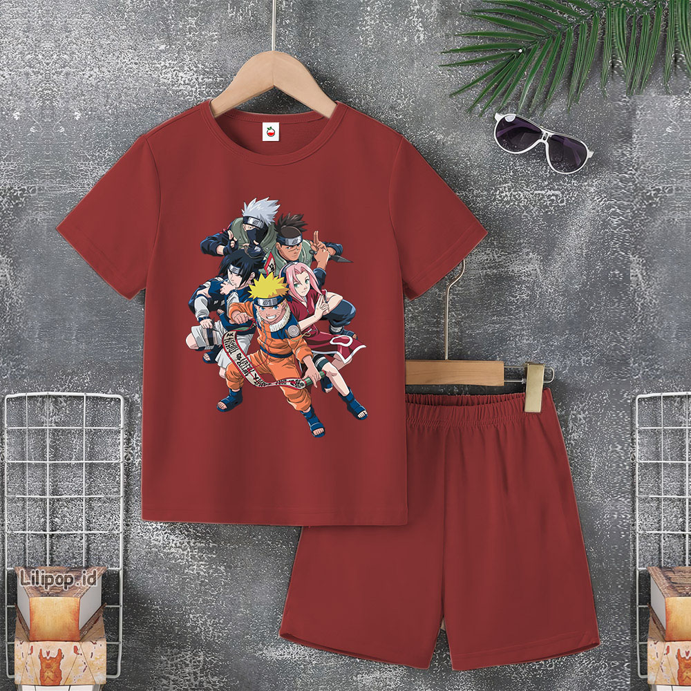 Baju Anak Stelan Usia 4-10 Tahun naruto Kaos 3/4 Cowok Cewek  Celana Pendek Harian