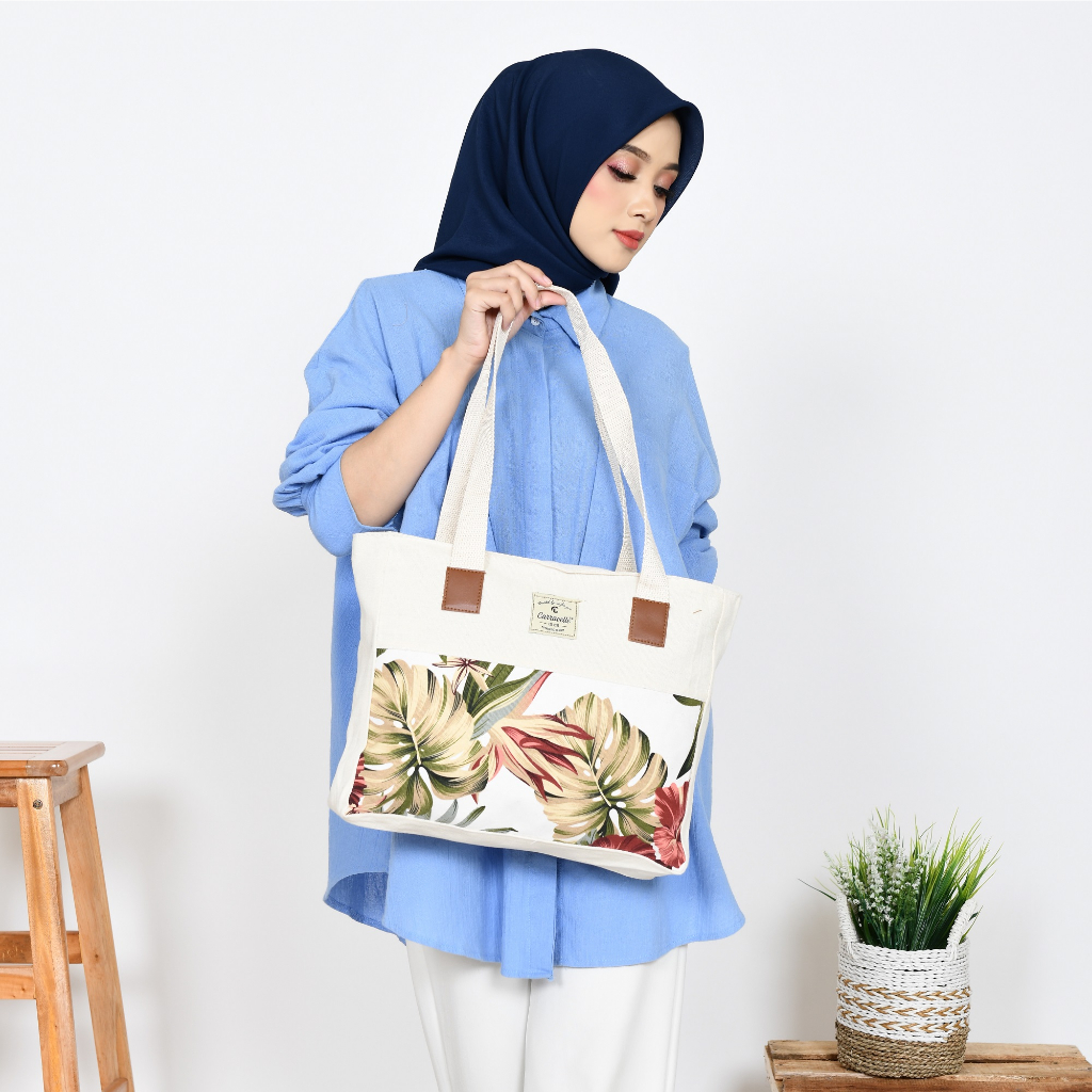 Tas Tote Bag Resleting Untuk Kuliah Seminar Belanja Bisa Custom Sablon