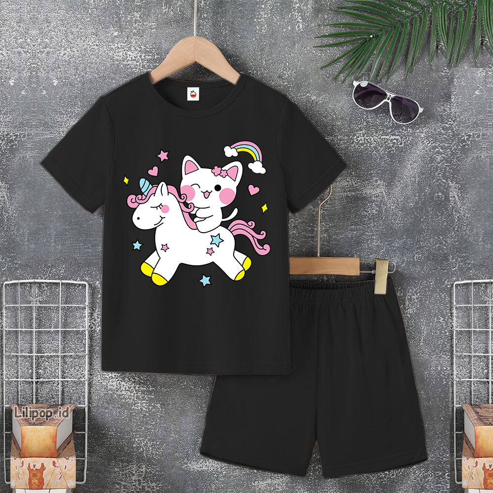 Baju Anak Stelan Usia 4-10 Tahun UNICORN Kaos 3/4 Cowok Cewek  Celana Pendek Harian