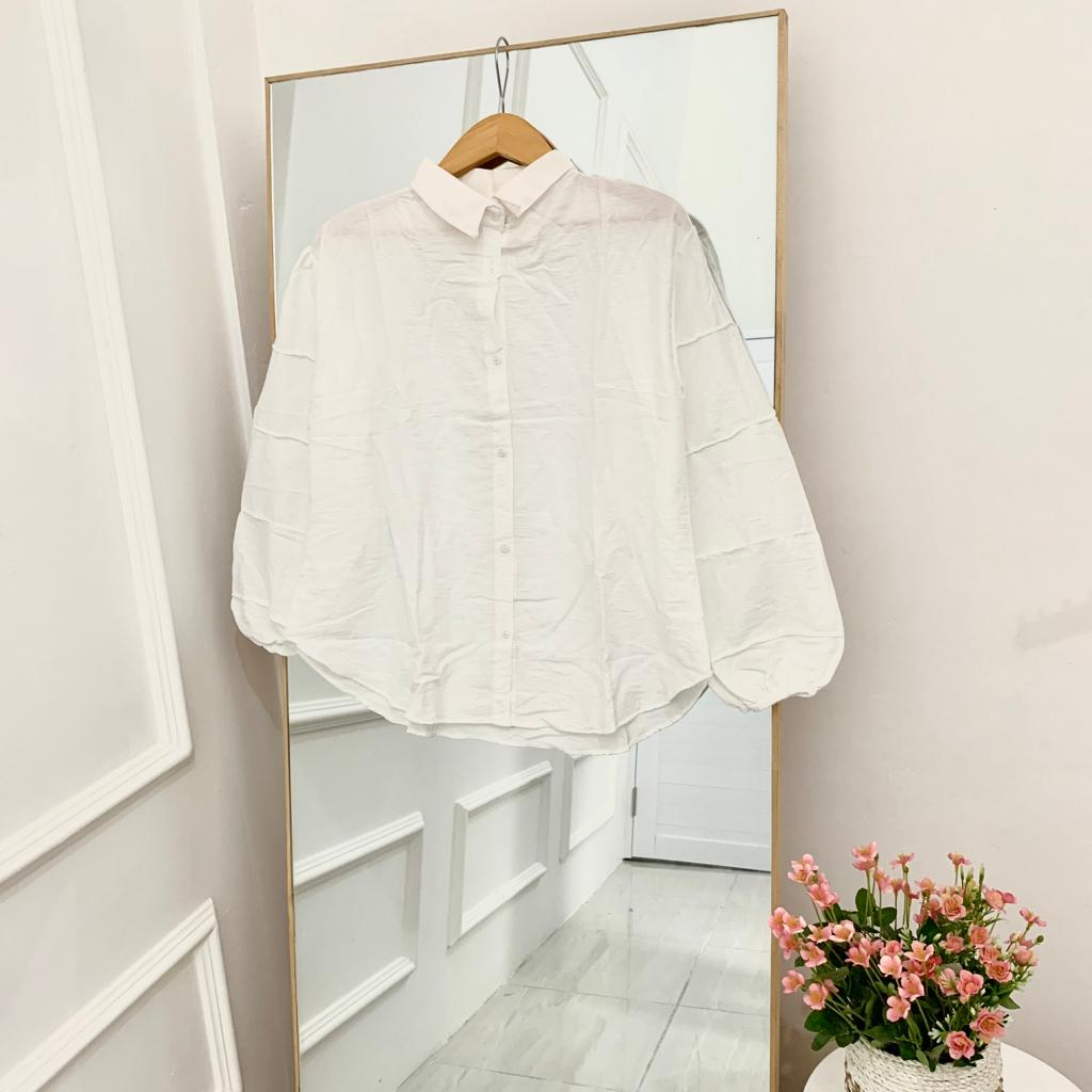 Kemeja Wanita Bahan Polo Linen Tera Blouse Atasan Wanita Full Kancing Lengan Panjang OOTD Wanita