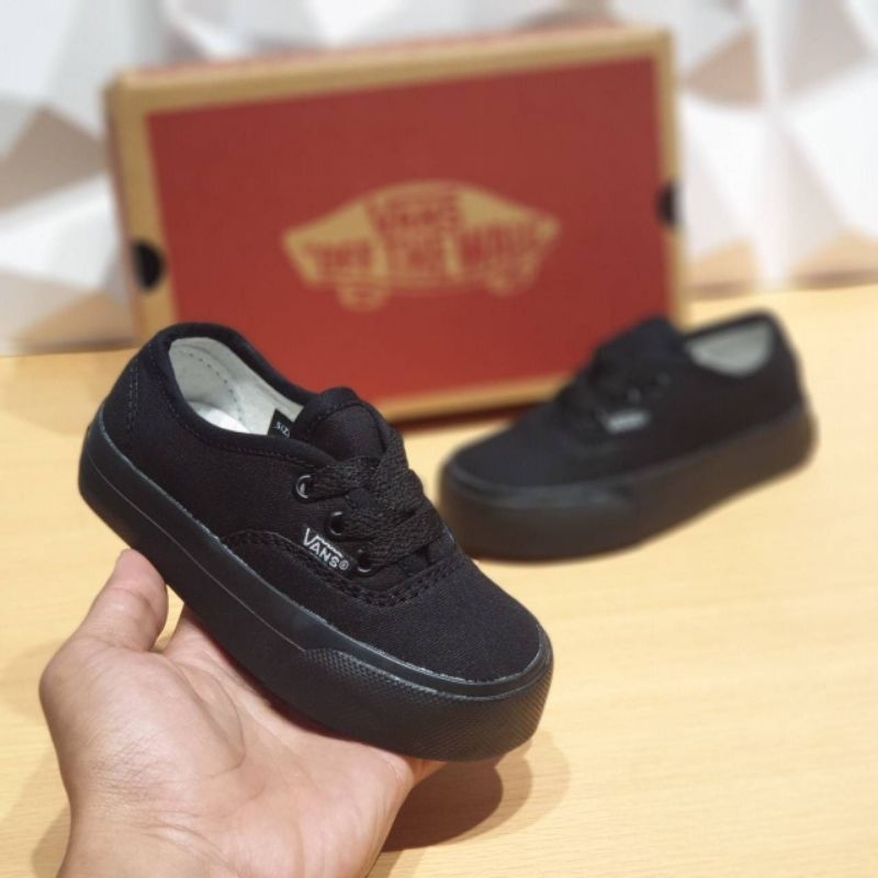 Sepatu Vans Anak Authentic Laki Laki Perempuan Hitam Polos Sekolah Paud Tk Sd Sepatu Vans Anak Full Black Kanvas Tali Premium