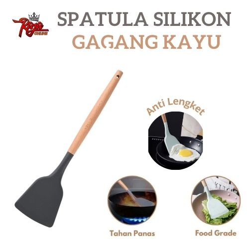 SODET- Spatula Silikon Gagang Kayu 100% Anti Panas Foodgrade