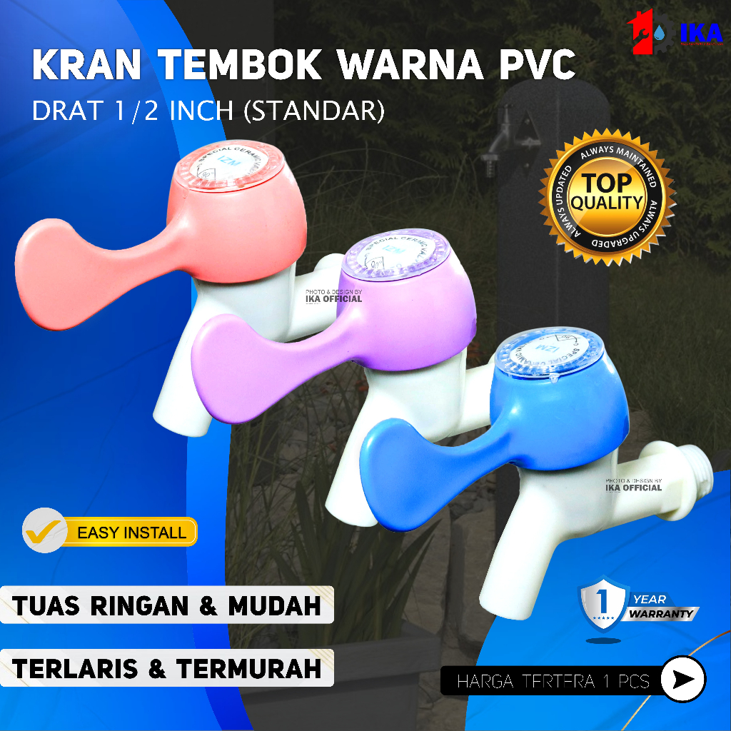 Kran Jempol Air Tembok Warna Warni Engkol - 1/2 Inch / Kran Air Pvc 2 Way l Keran Jempol 1/2 Inch / Kran Air Plastik 1/2&quot; / Kran Tembok / Kran Putar