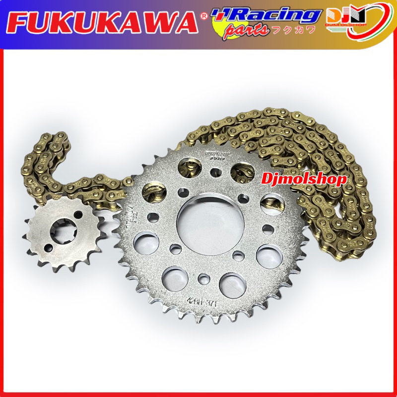 Gir Set Gear Paket Racing Satria FU FI 428H 38T 14T 120L Plus Rantai Gold Fukukawa