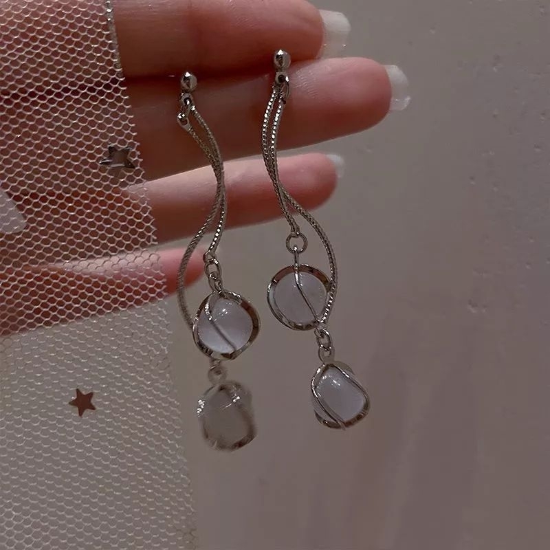 FerenHongXia Anting Gantung Panjang Model Rumbai Slimmer Untuk Wanita Batu Opal + Zircon Gaya Retno