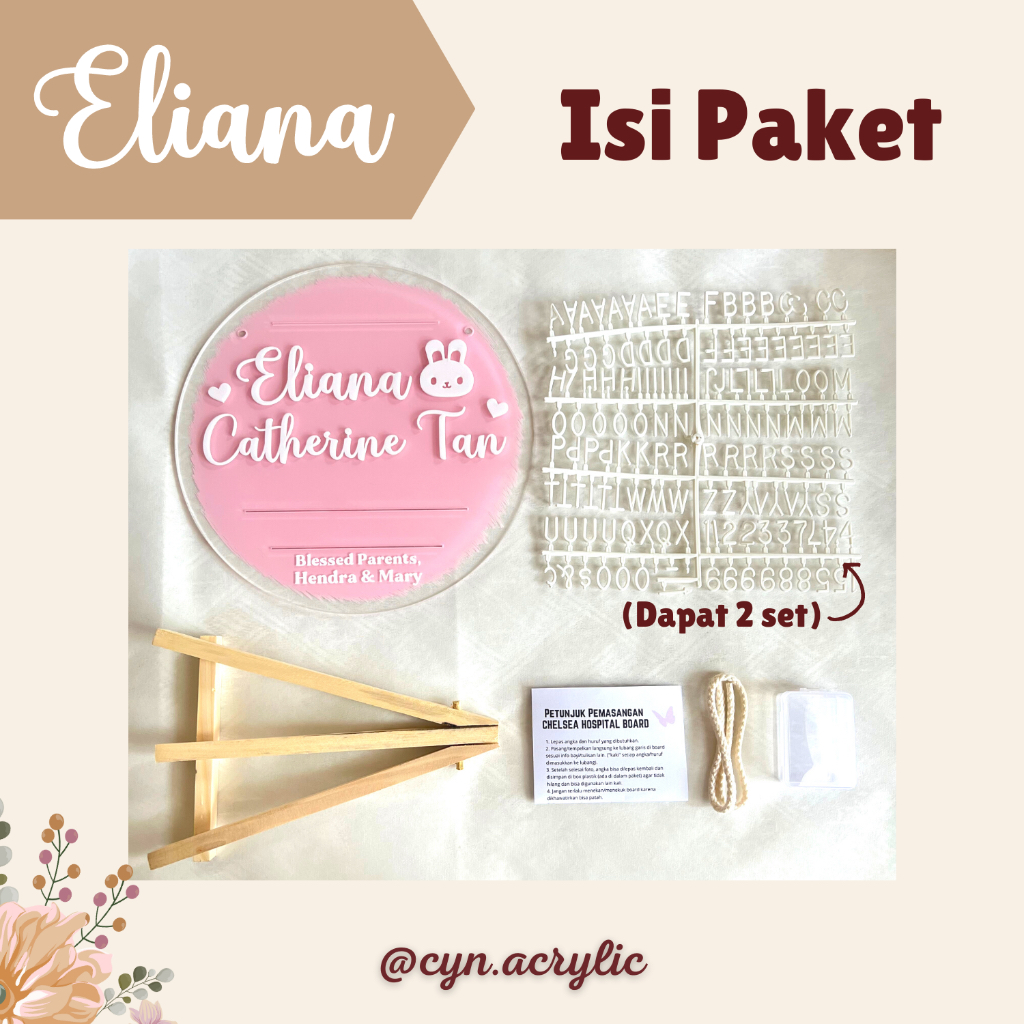 ELIANA Hospital Board Akrilik Acrylic Announcement Biodata Baby Bayi Newborn Kado Mewah Bagus