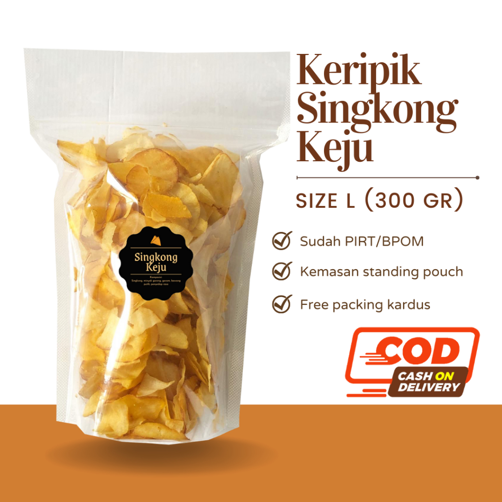 [DELISH SNACKS] Keripik Singkong Asin / Balado / Lada / Keju (L) 300gr / Snack Cemilan Camilan Pedas Gurih