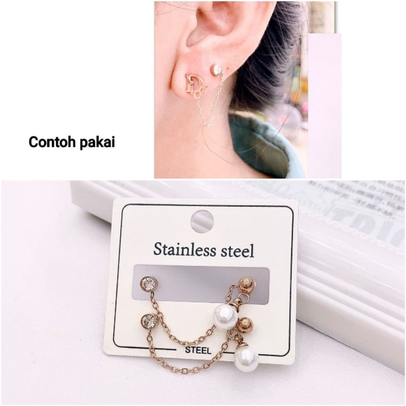 Anting Titanium asli anting 2lubang anti karat anti alergi Premium Quality Branded Band Anti karat Anting Stainless Steel Ori G818l20