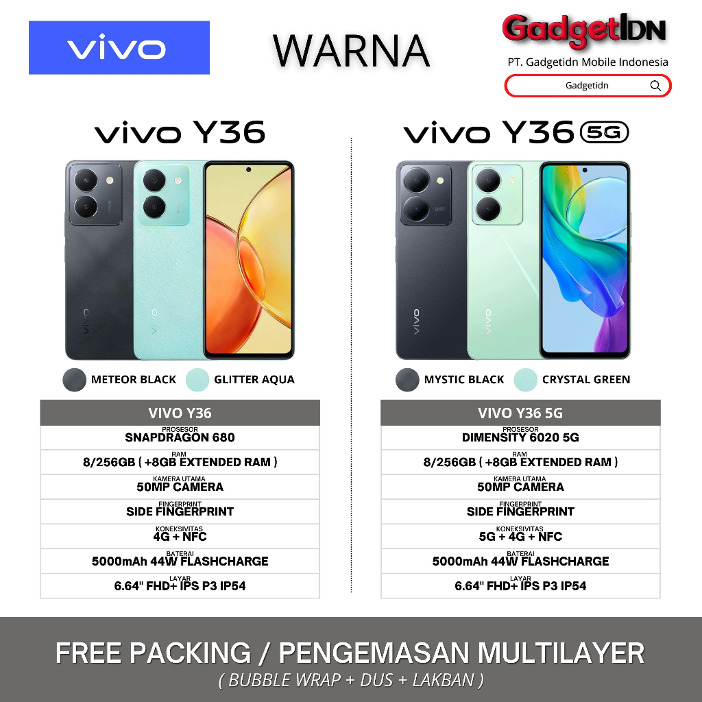 VIVO Y36 5G NFC 8/256GB ( +8GB EXTENDED RAM ) GARANSI RESMI VIVO