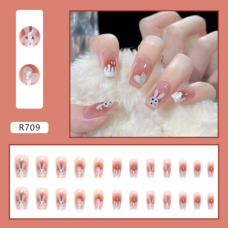 24/Pcs Kuku Palsu Free Lem Cair Fake Nail Art 3d Kuku Palsu Tahan Air Dan Tahan Lama