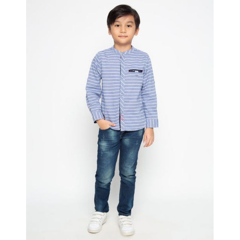 Osella Baju Anak Laki - Laki Kemeja Lengan Panjang Stripe Navy