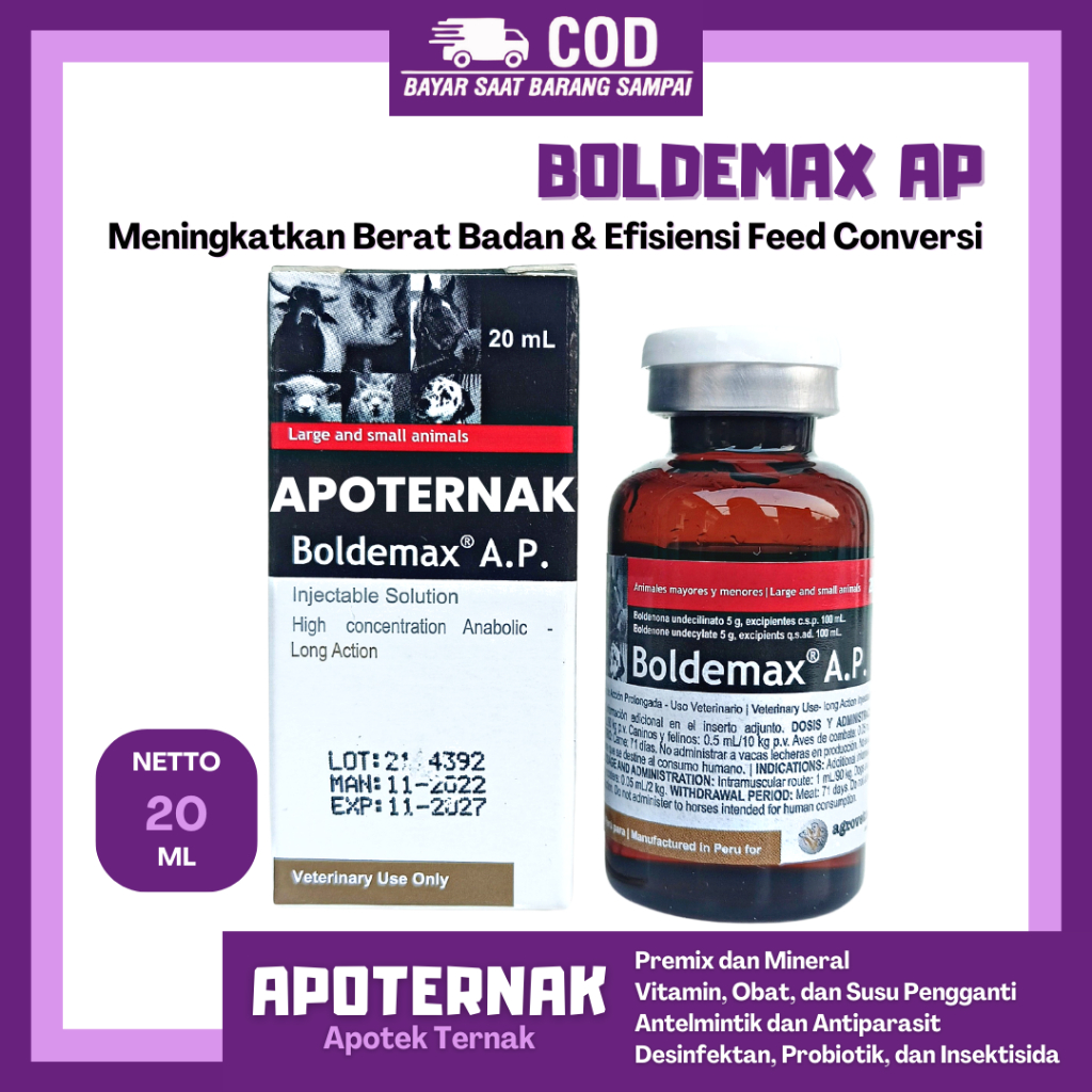 BOLDEMAX AP 20 ml |  Obat Penggemukan Hewan Ternak 100% Original