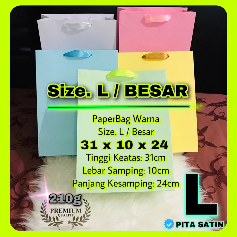 

paper bag warna / paperbag polos / tas kertas / Pita L size besar