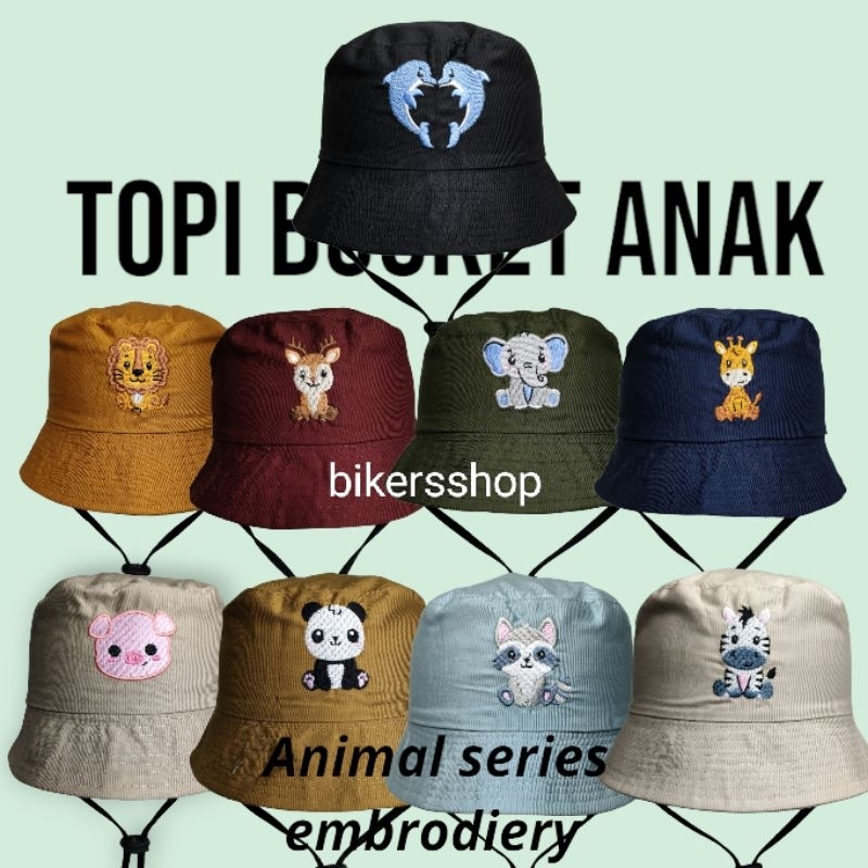 Topi Bucket Rimba Safari Anak Bordir Hewan Berkualitas Cowok Cewek