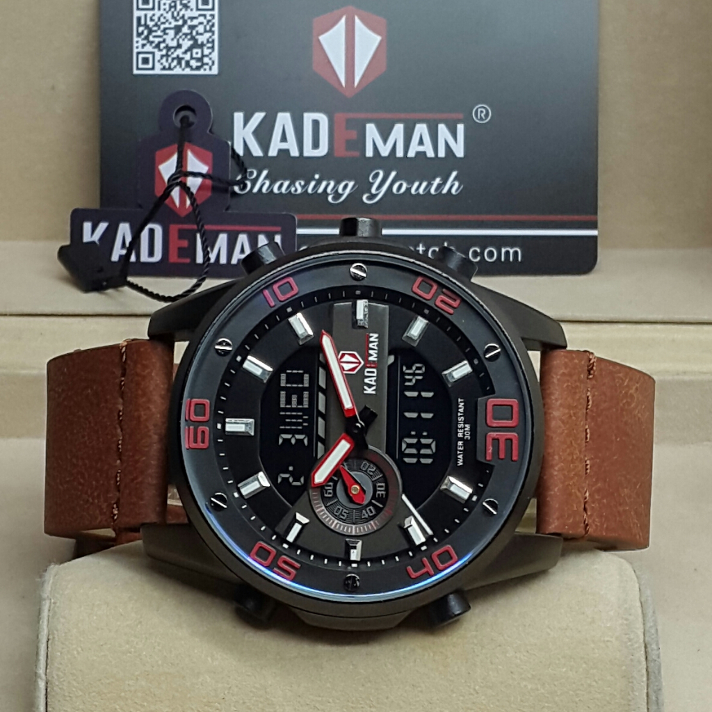 [COD] Jam Tangan Pria Kademan Original Double Time Digital Analog Strap Kulit