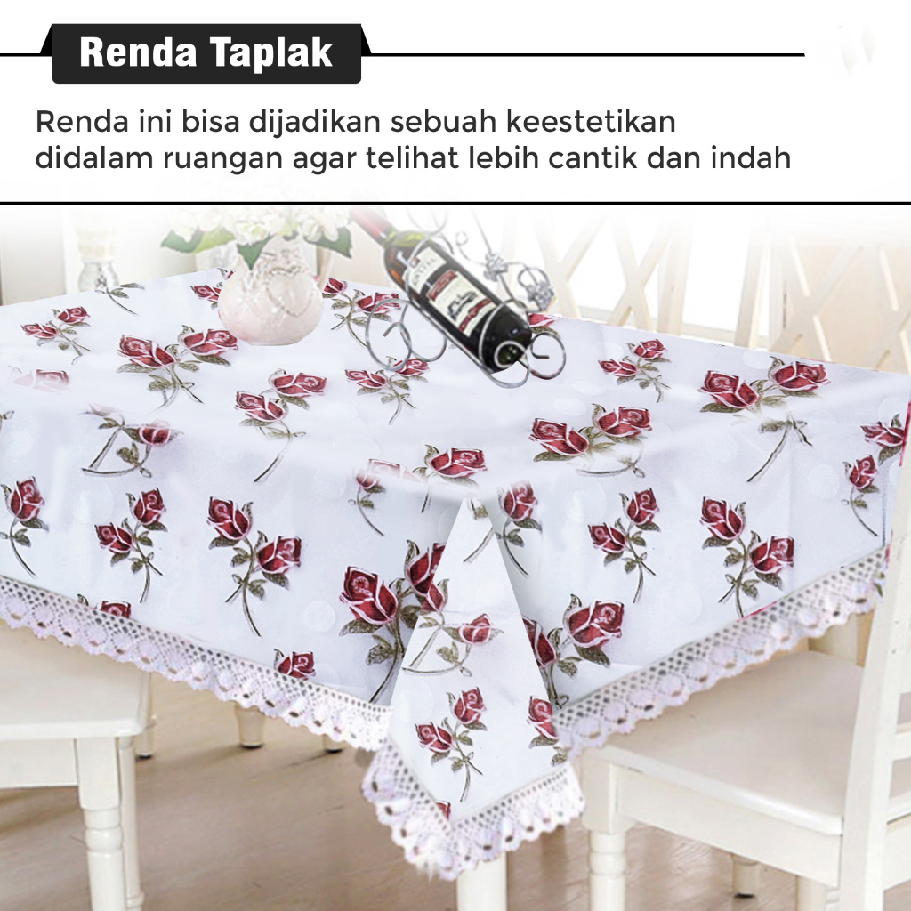 Taplak Meja Makan Renda Vynil Premium Anti Air Size 100x137cm Motif Bunga Hig Quality Anti Noda Perlengkapan Dekorasi Rumah Tangga Import - D15 - 88Blanketstore