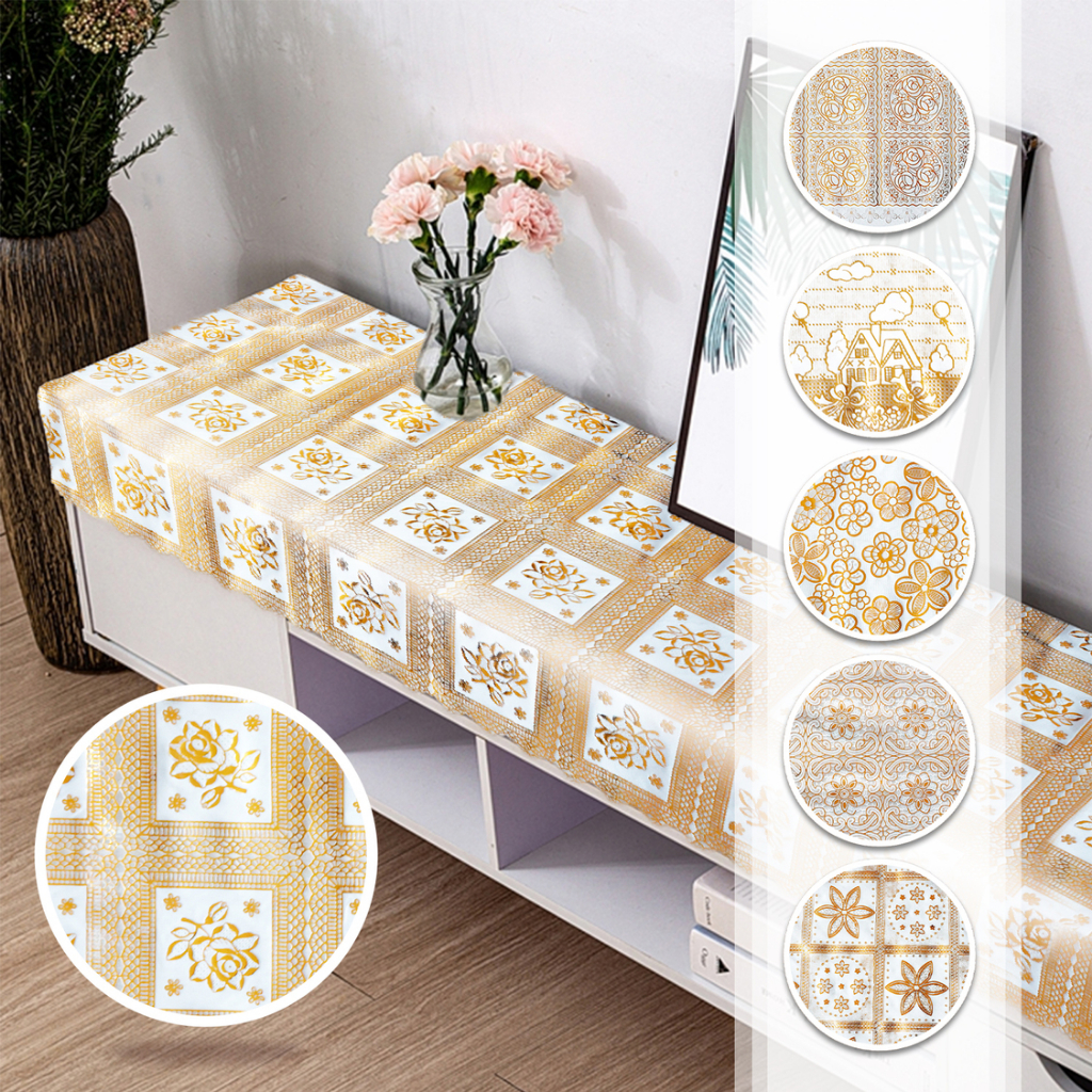 Taplak Meja Meteran Premium Gold High Quality Elegan PVC Tebal Dekorasi Rumah Ruang Tamu Ruang Makan Import - D21 - 88Blanketstore