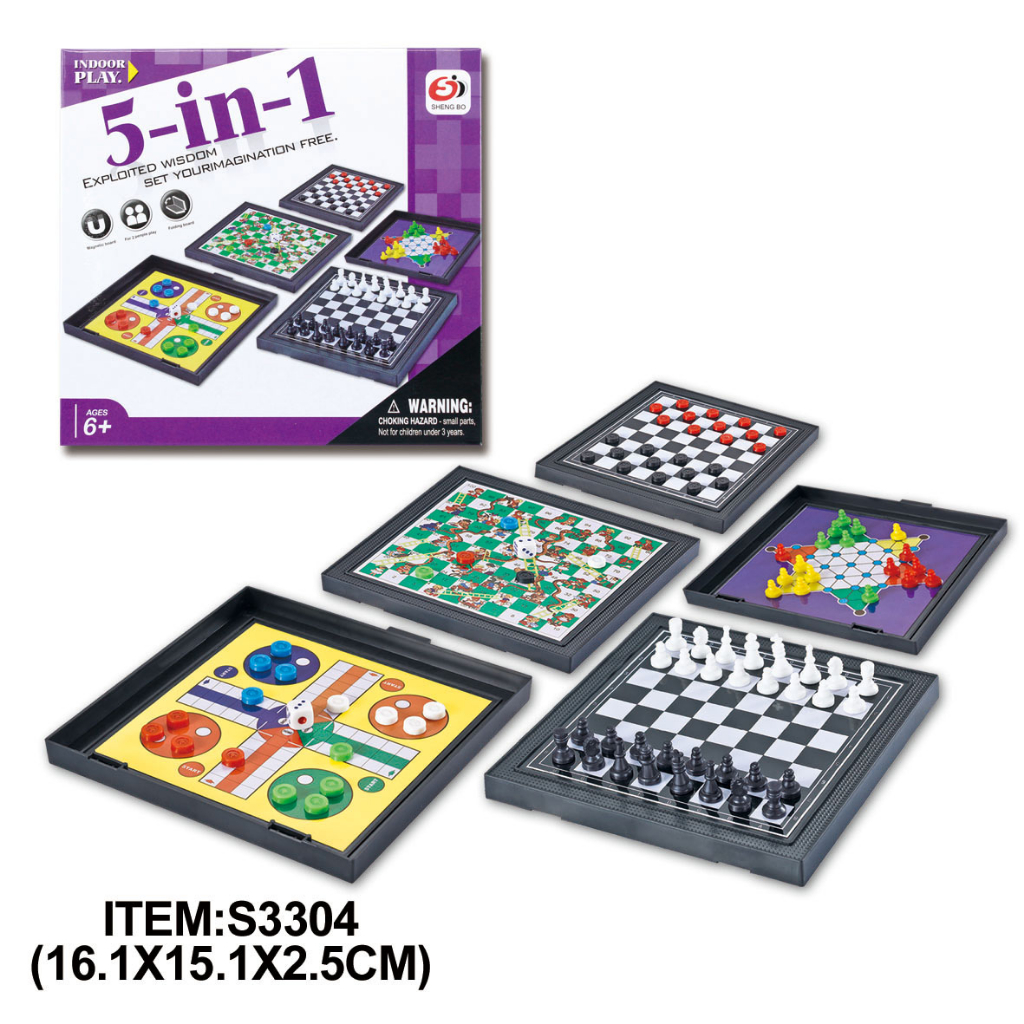 MAINAN ANAK KELUARGA BOARD GAME 5 IN 1 MAGNET LUDO CATUR HALMA ULAR TANGGA