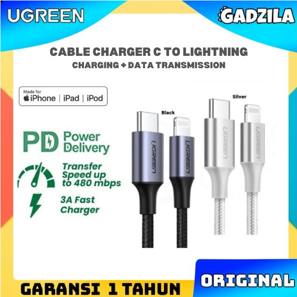 UGREEN Kabel Charger MFI Untuk Iphone 12 13 Pro Max USB C To Lightning Cable Data PD Fast Charging 20W US304