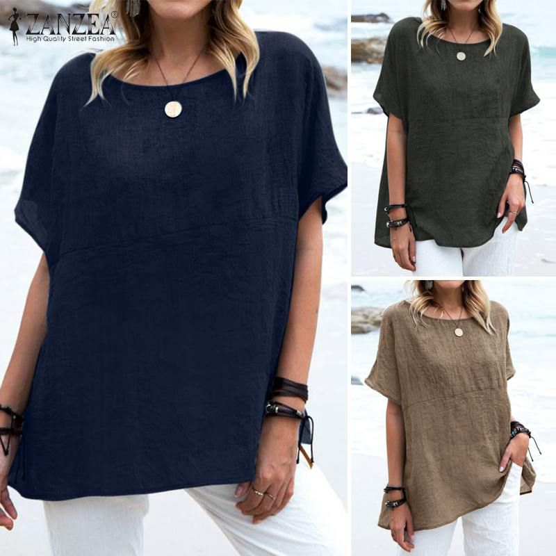 ZANZEA Blouse wanita import elegan lengan pendek jumbo S-5XL Terbaru