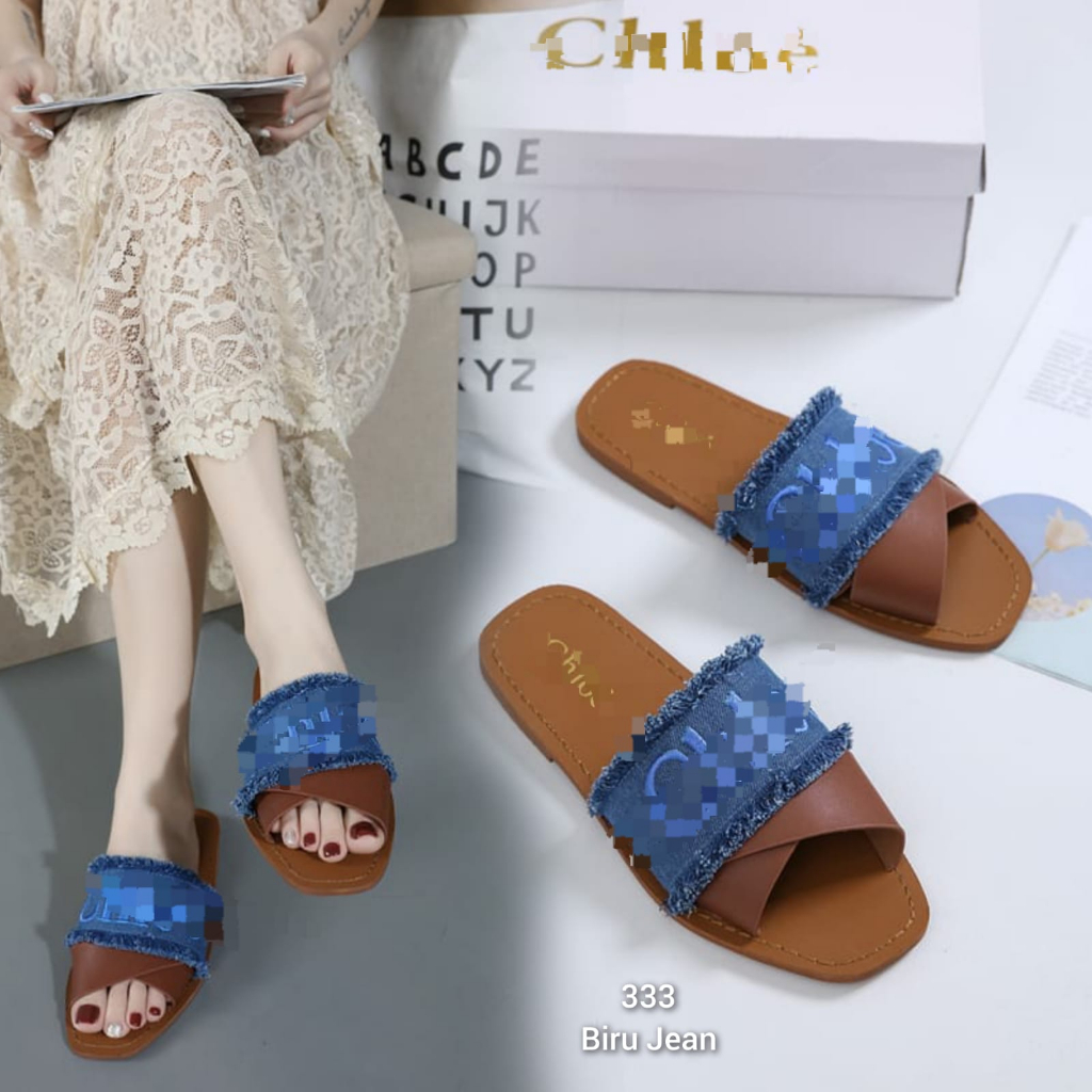 Sandal wanita flat slop kanvas import