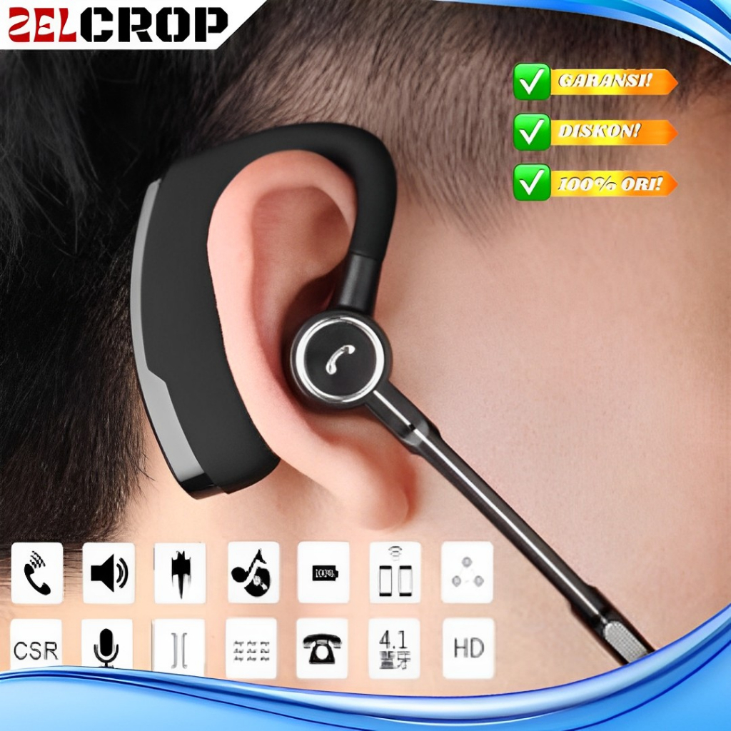 Headset Bluetooth Handsfree Wireless Earphone Mic Tanpa Kabel Super Bass Stereo Untuk Laptop Pc Andr