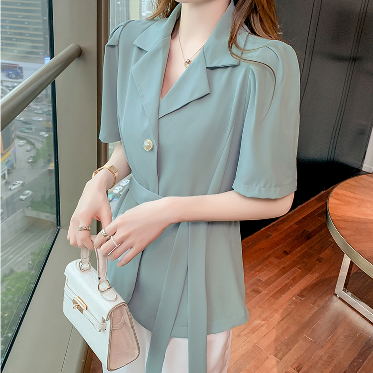 MOOGU ♡ Kemeja korea setelan warna solid wanita atasan