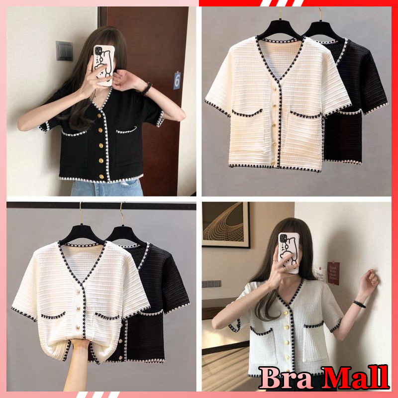 【 Bra Mall 】BJ-003  Atasan Rajut Wanita Lengan Pendek Korean Style Import Premium | Baju Rajut Korean Style Lengan Pendek Import