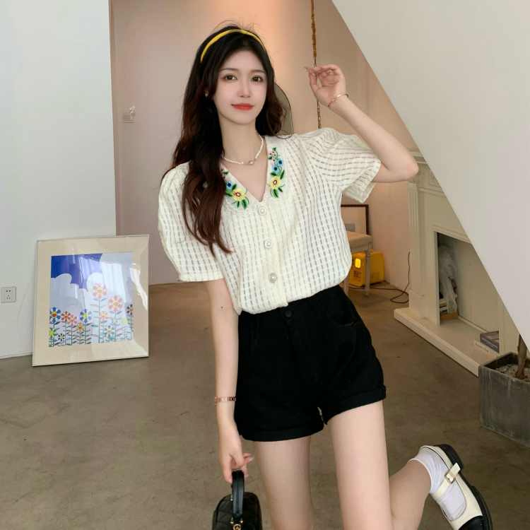 MOOGU ♡ Kemeja korea temperamen shirt lengan pendek wanita atasan