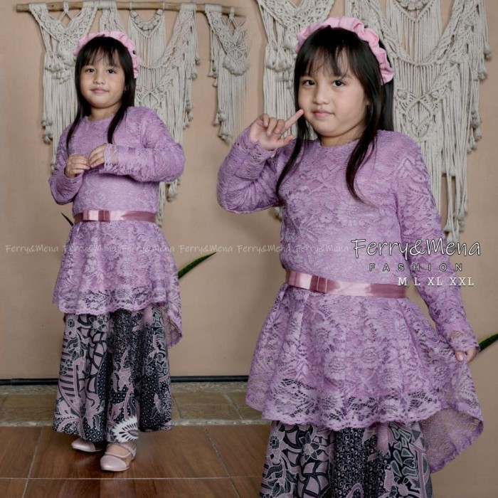 stelan kebaya anak brokat Aurora//kebaya anak umur 5-12 tahun Lavender