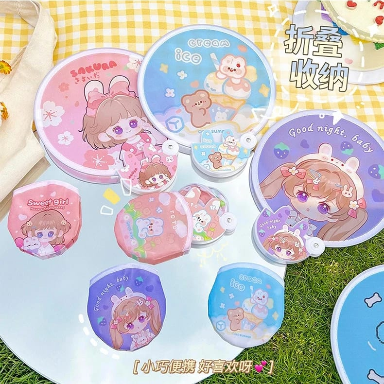 KIPAS LIPAT KOREA AKSESORIS PERNAK PERNIK FAN KAIN TANGAN IMPORT LUCU KAWAII